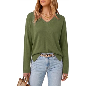 Arach&Cloz Women’s Wool Blend Oversized V Neck Fall Casual Pullover Sweater(Olive Green)
