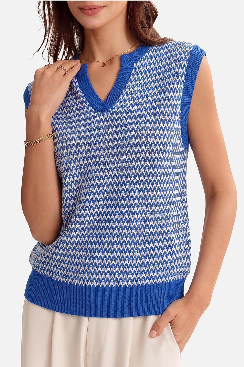 image:imageArachampCloz Womens 100 Cotton Regular Fit Polo V Neck Striped Sweater Vest Casual Tops 2026Royal Blue