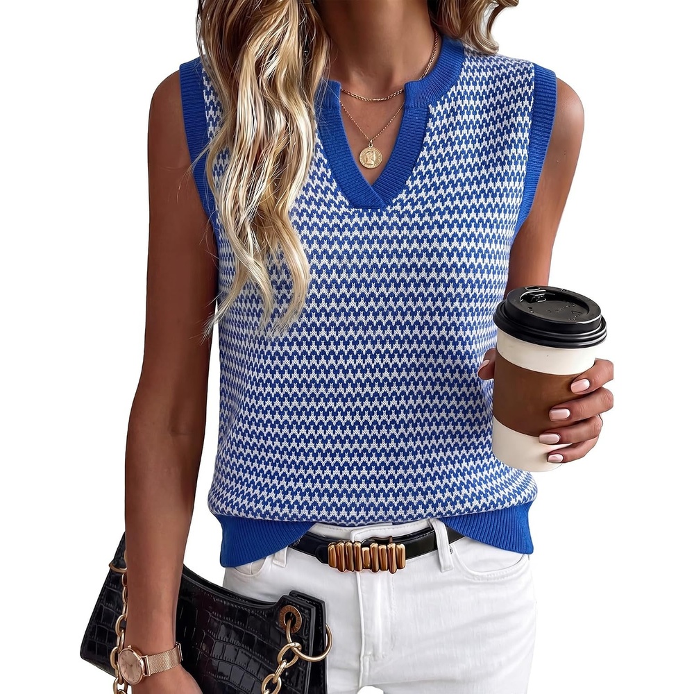 image:imageArachampCloz Womens 100 Cotton Regular Fit Polo V Neck Striped Sweater Vest Casual Tops 2026Royal Blue