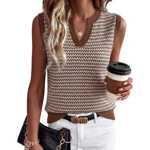 Arach&Cloz Women’s 100% Cotton Regular Fit Polo V Neck Striped Sweater Vest Casual Tops 2026(Brown)