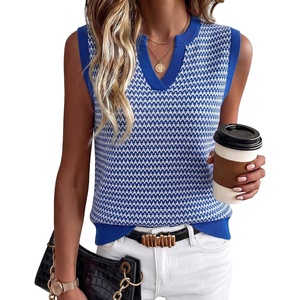 Arach&Cloz Women’s 100% Cotton Regular Fit Polo V Neck Striped Sweater Vest Casual Tops 2026(Royal Blue)