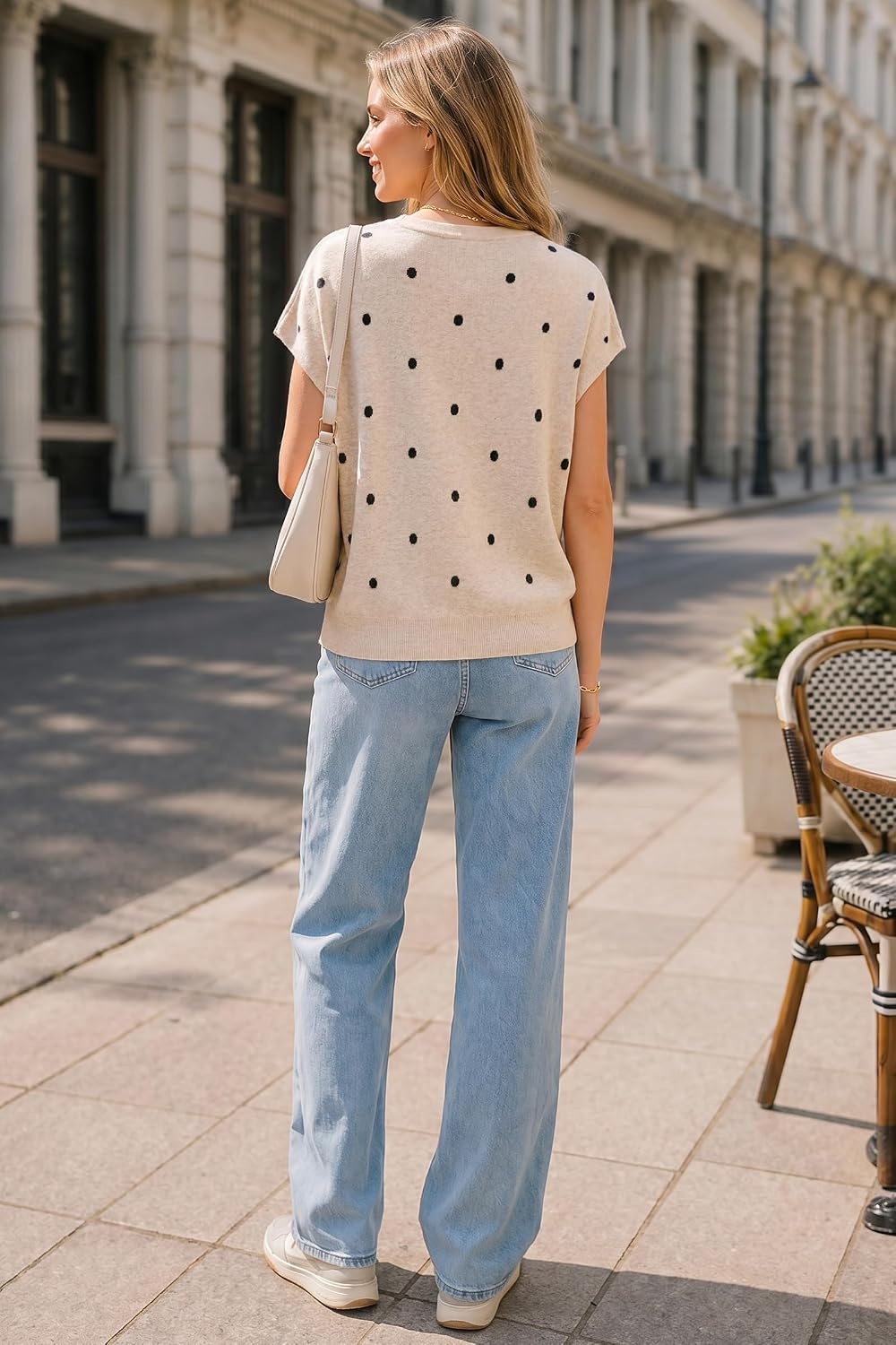 image:imageArachampCloz Womens Wool Blend Short Sleeve Oversized Sweater Work Casual Cap Sleeve Tops Summer 2026Polka Dotkhaki