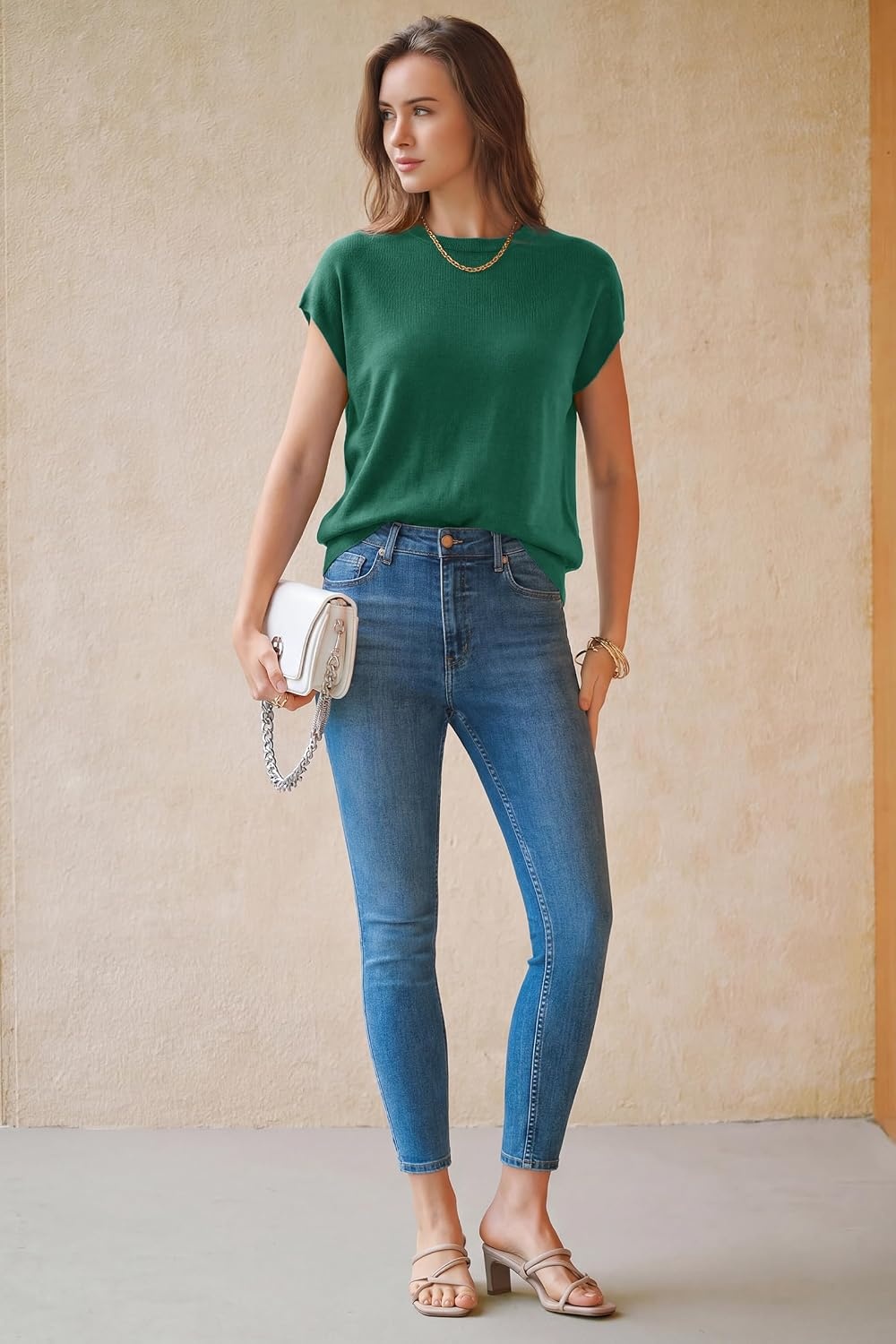 image:imageArachampCloz Womens Wool Blend Short Sleeve Oversized Sweater Work Casual Cap Sleeve Tops Summer 2026Teal