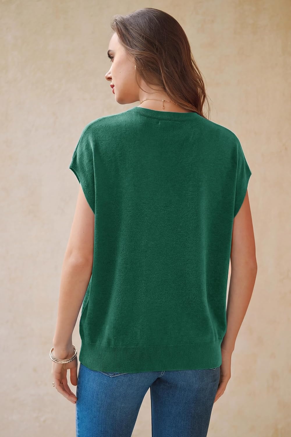 image:imageArachampCloz Womens Wool Blend Short Sleeve Oversized Sweater Work Casual Cap Sleeve Tops Summer 2026Teal