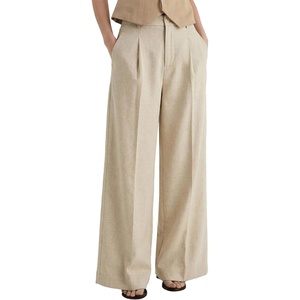 Arach&Cloz Women’s Linen Blend Wide Leg Palazzo Pants All-Season Business Casual Outfits Dress Trousers(Khaki)