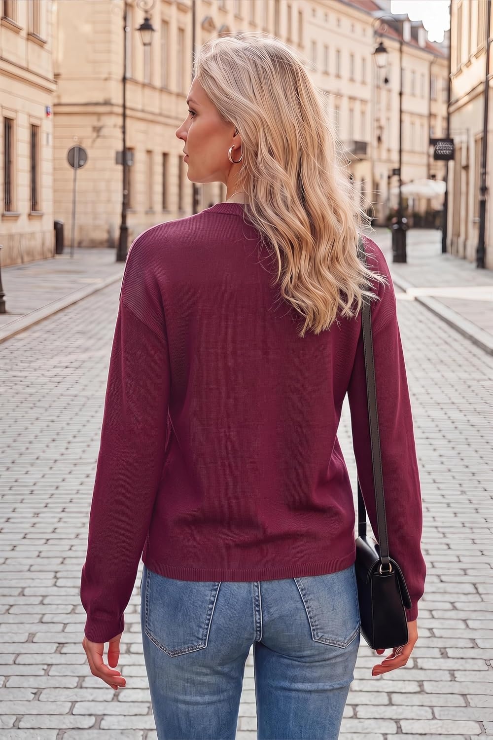 image:imageArachampCloz Womens 100 Cotton Relaxed Fit Sweaters Spring Fall Casual Cozy Tops 2026Burgundy