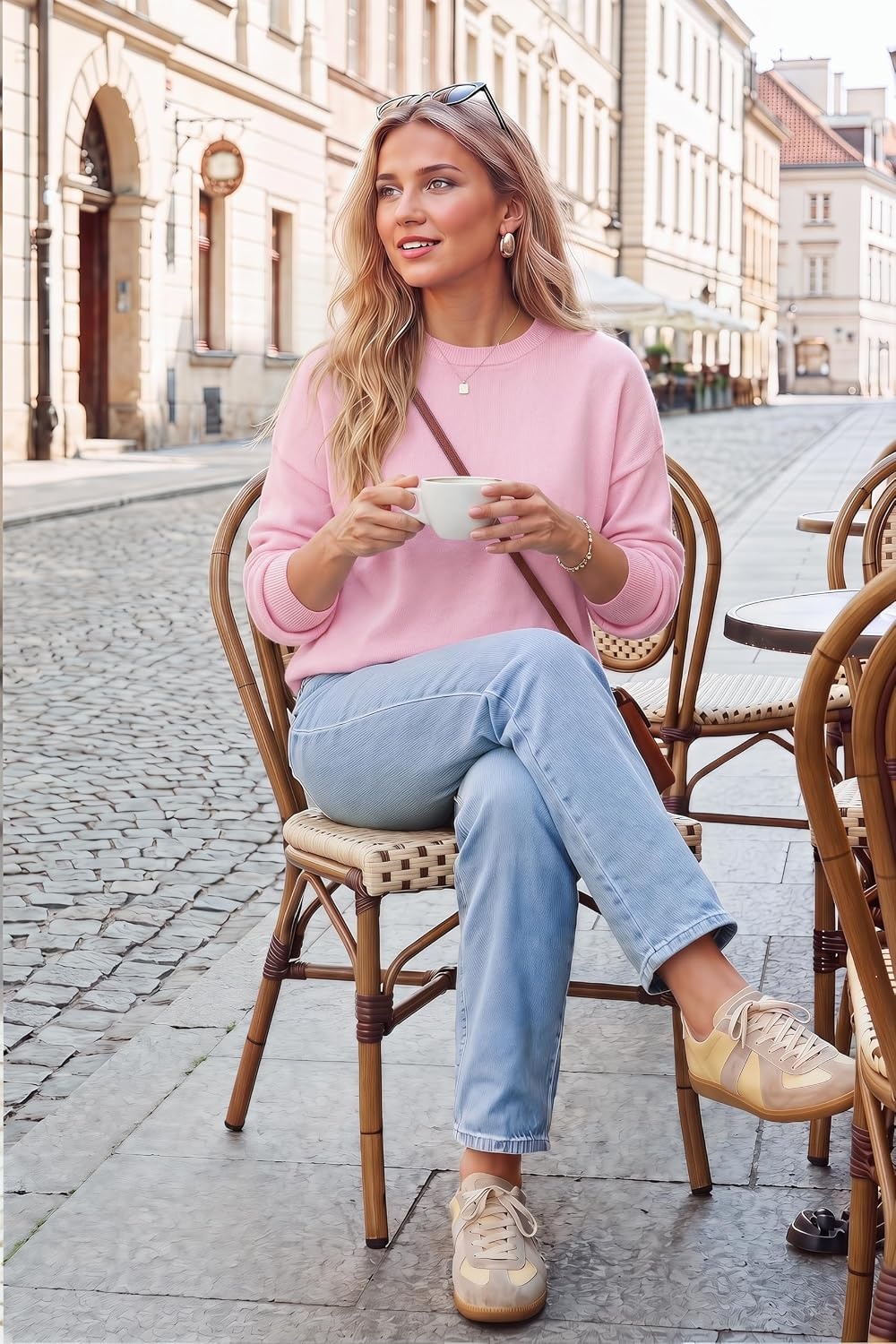 image:imageArachampCloz Womens 100 Cotton Relaxed Fit Sweaters Spring Fall Casual Cozy Tops 2026Light Pink