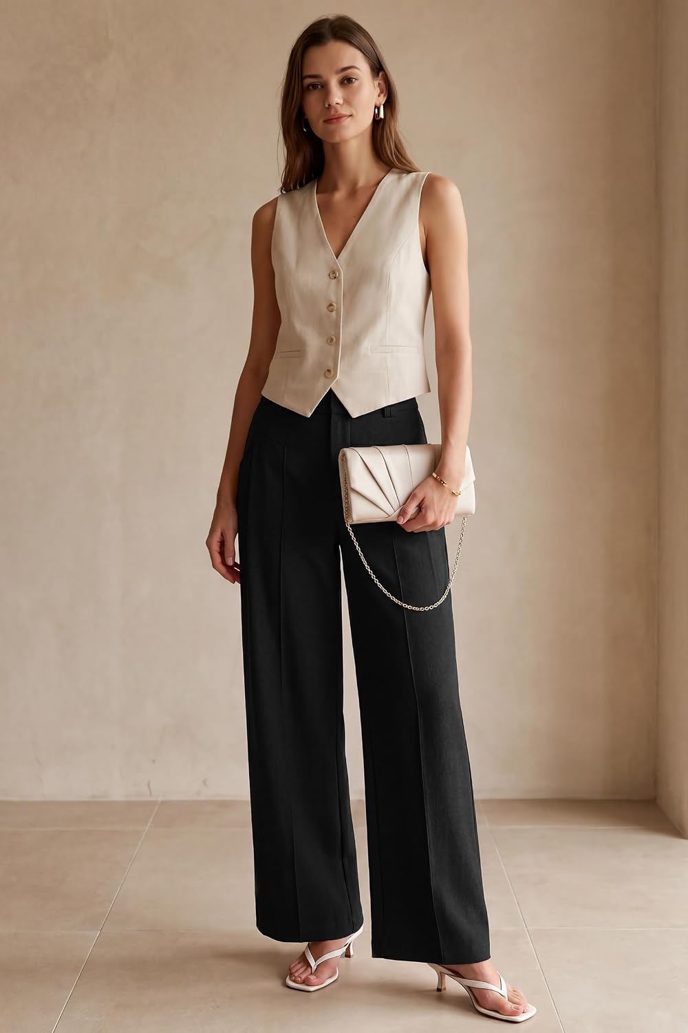 image:imageArachampCloz Womens Linen Blend Wide Leg Pants AllSeason Work Dress TrousersBlack