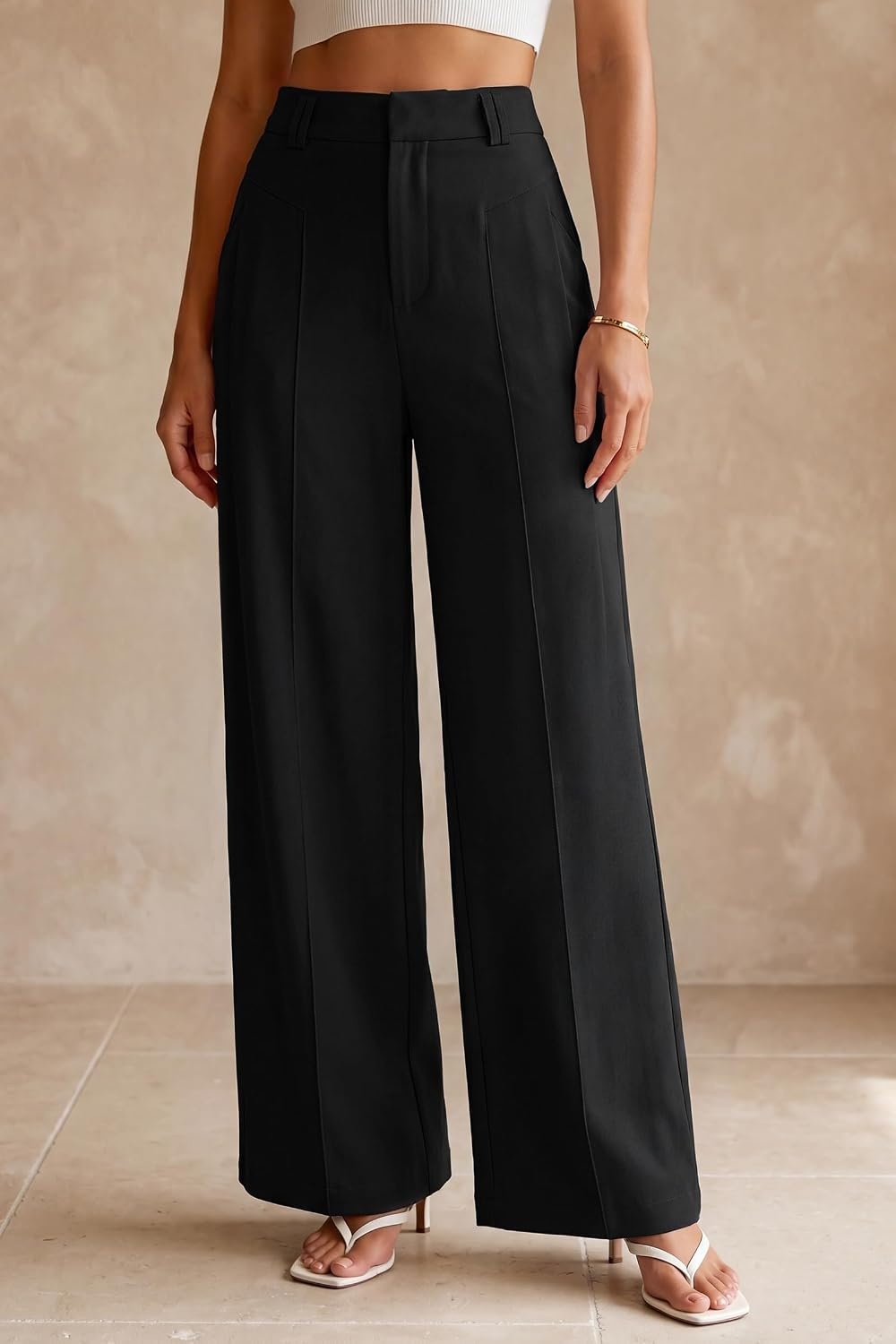 image:imageArachampCloz Womens Linen Blend Wide Leg Pants AllSeason Work Dress TrousersBlack