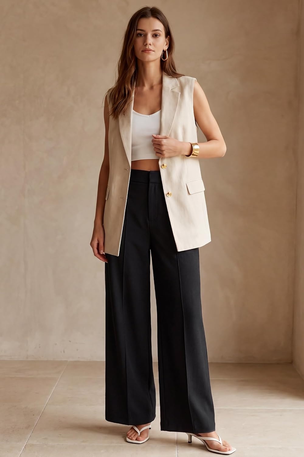 image:imageArachampCloz Womens Linen Blend Wide Leg Pants AllSeason Work Dress TrousersBlack