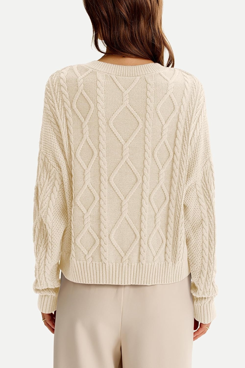 image:imageArachampCloz Womens Oversized Cropped Cable Knit Casual Sweater TopsApricot