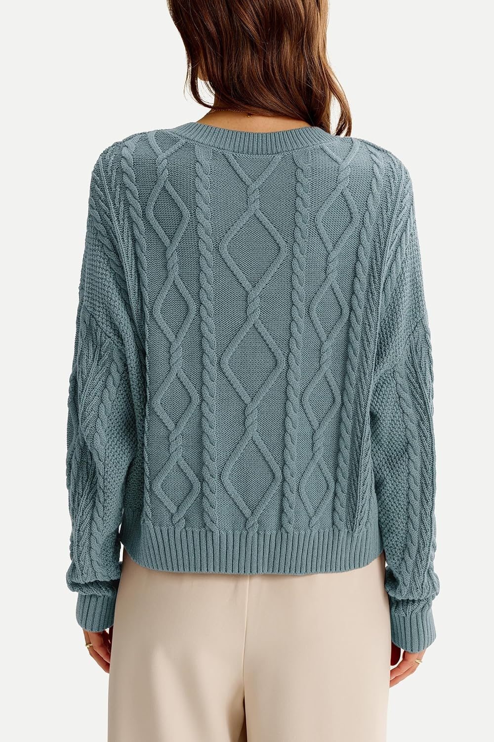 image:imageArachampCloz Womens Oversized Cropped Cable Knit Casual Sweater TopsSage Green