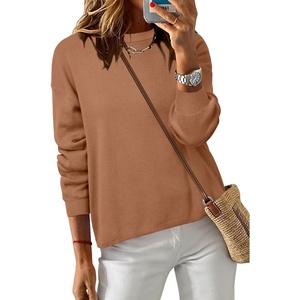 Arach&Cloz Women’s 100% Cotton Relaxed Fit Sweaters Spring Fall Casual Cozy Tops 2026(Caramel)