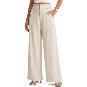 Arach&Cloz Women’s Linen Blend Wide Leg Pants All-Season Work Dress Trousers(Apricot)