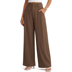 Arach&Cloz Women’s Linen Blend Wide Leg Pants All-Season Work Dress Trousers(Coffee)
