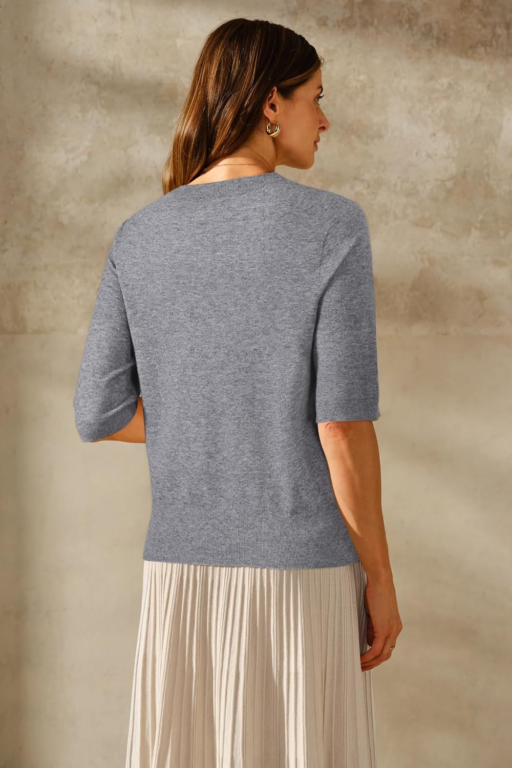 image:imageArachampCloz Womens Lightweight Blouse Short Sleeve Crew Neck Sweaters Business Casual Tops Spring Summer Outfits 2026Zgray