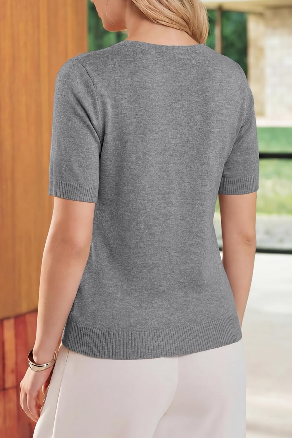 image:imageArachampCloz Womens Wool Blend Cropped Lightweight Short Sleeve Summer Business Casual Cardigan TopsAgrey