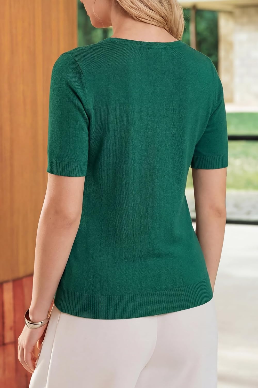 image:imageArachampCloz Womens Wool Blend Cropped Lightweight Short Sleeve Summer Business Casual Cardigan TopsAteal