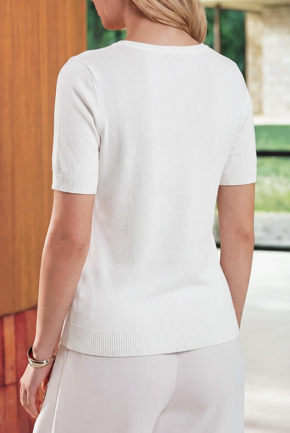 image:imageArachampCloz Womens Wool Blend Cropped Lightweight Short Sleeve Summer Business Casual Cardigan TopsOffwhite