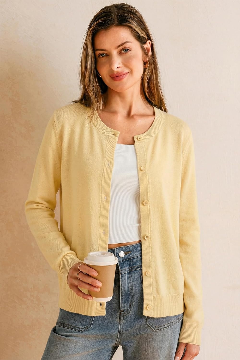 image:imageArachampCloz Womens Wool Blend Lightweight Business Casual Cardigan Sweaters TopsYellow