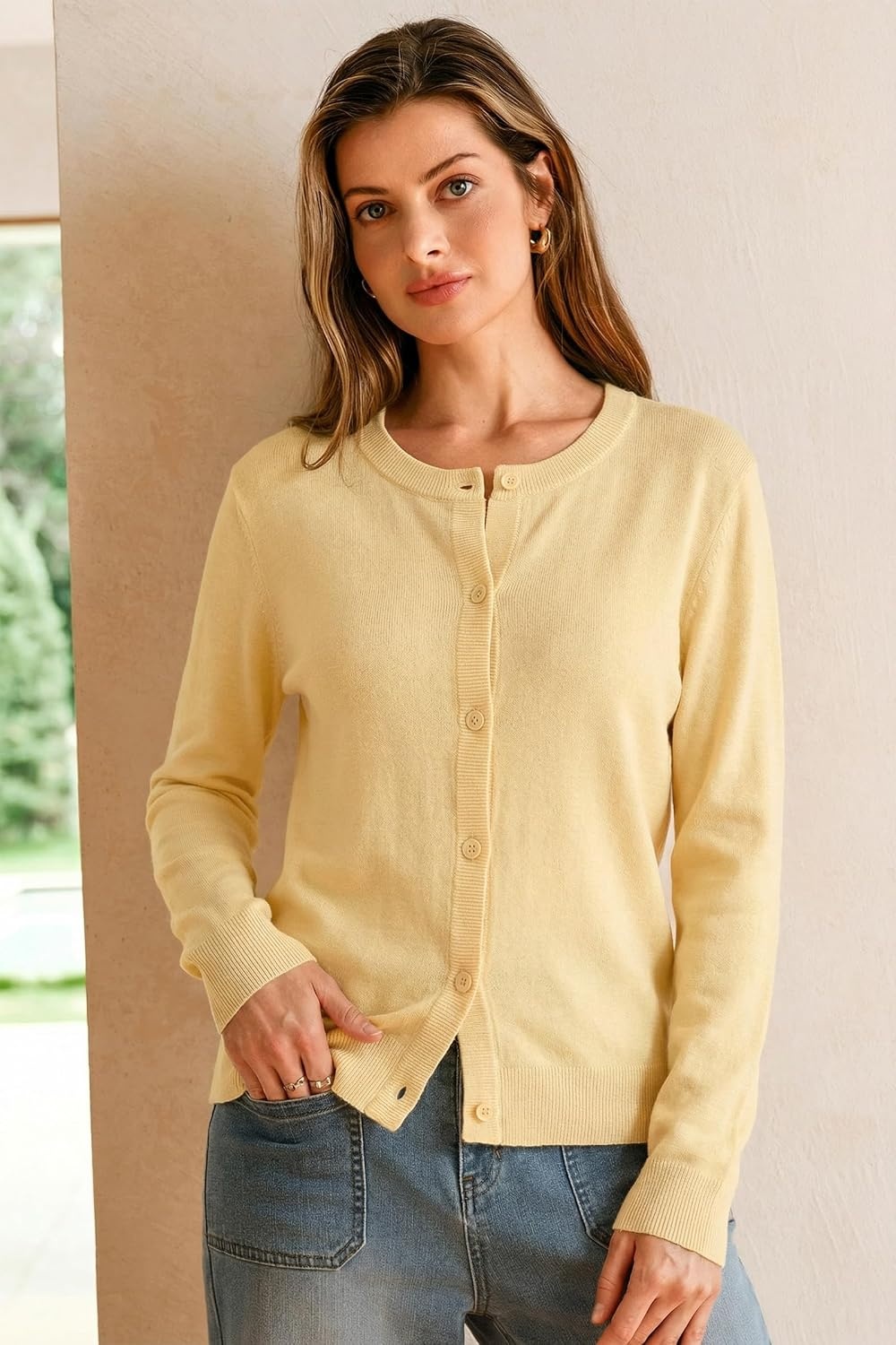image:imageArachampCloz Womens Wool Blend Lightweight Business Casual Cardigan Sweaters TopsYellow