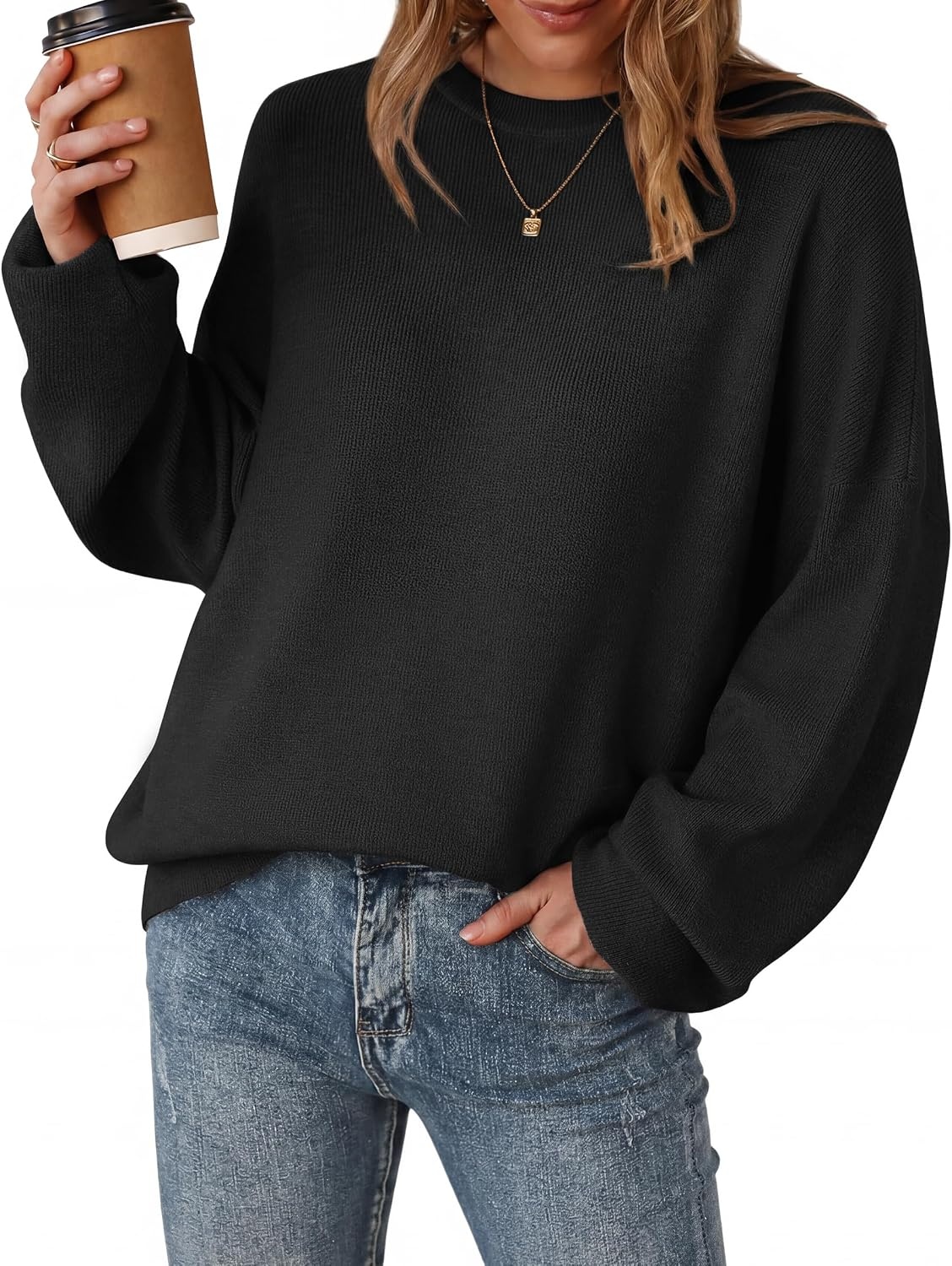image:imageArachampCloz Womens Wool Blend Oversized Sweaters Crewneck Casual Outfits Fashion Fall Pullover Tops 2026Black