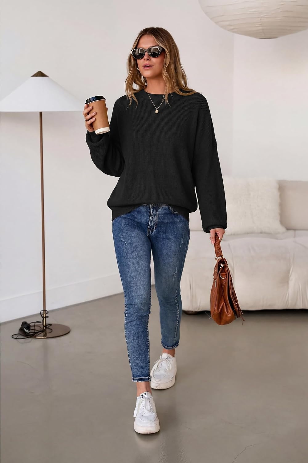 image:imageArachampCloz Womens Wool Blend Oversized Sweaters Crewneck Casual Outfits Fashion Fall Pullover Tops 2026Black