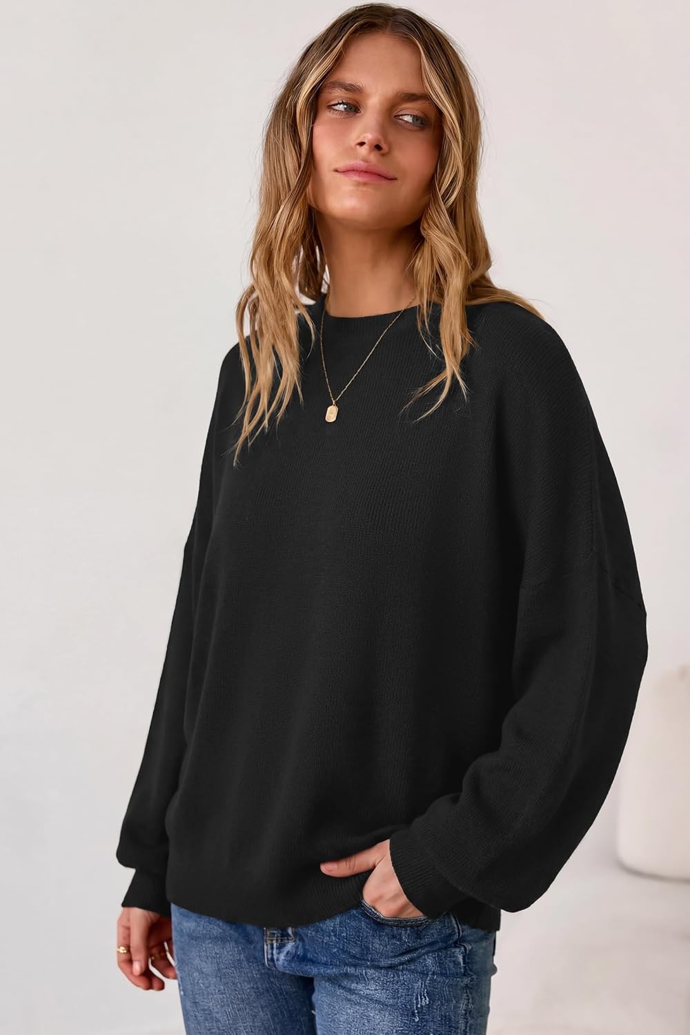 image:imageArachampCloz Womens Wool Blend Oversized Sweaters Crewneck Casual Outfits Fashion Fall Pullover Tops 2026Black