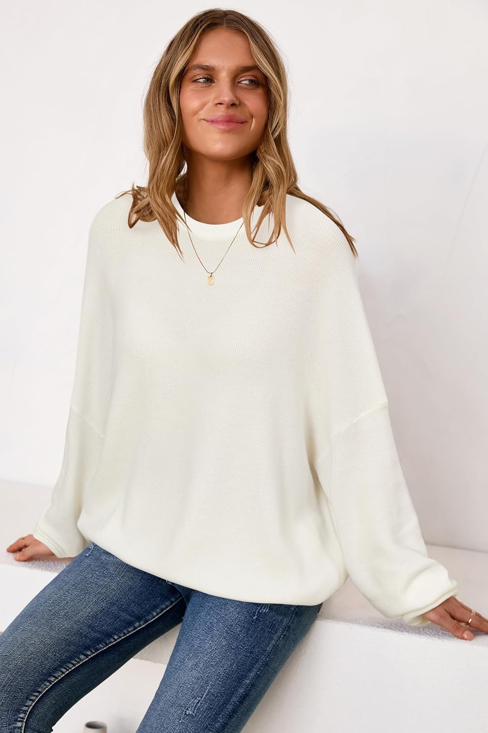 image:imageArachampCloz Womens Wool Blend Oversized Sweaters Crewneck Casual Outfits Fashion Fall Pullover Tops 2026Cream