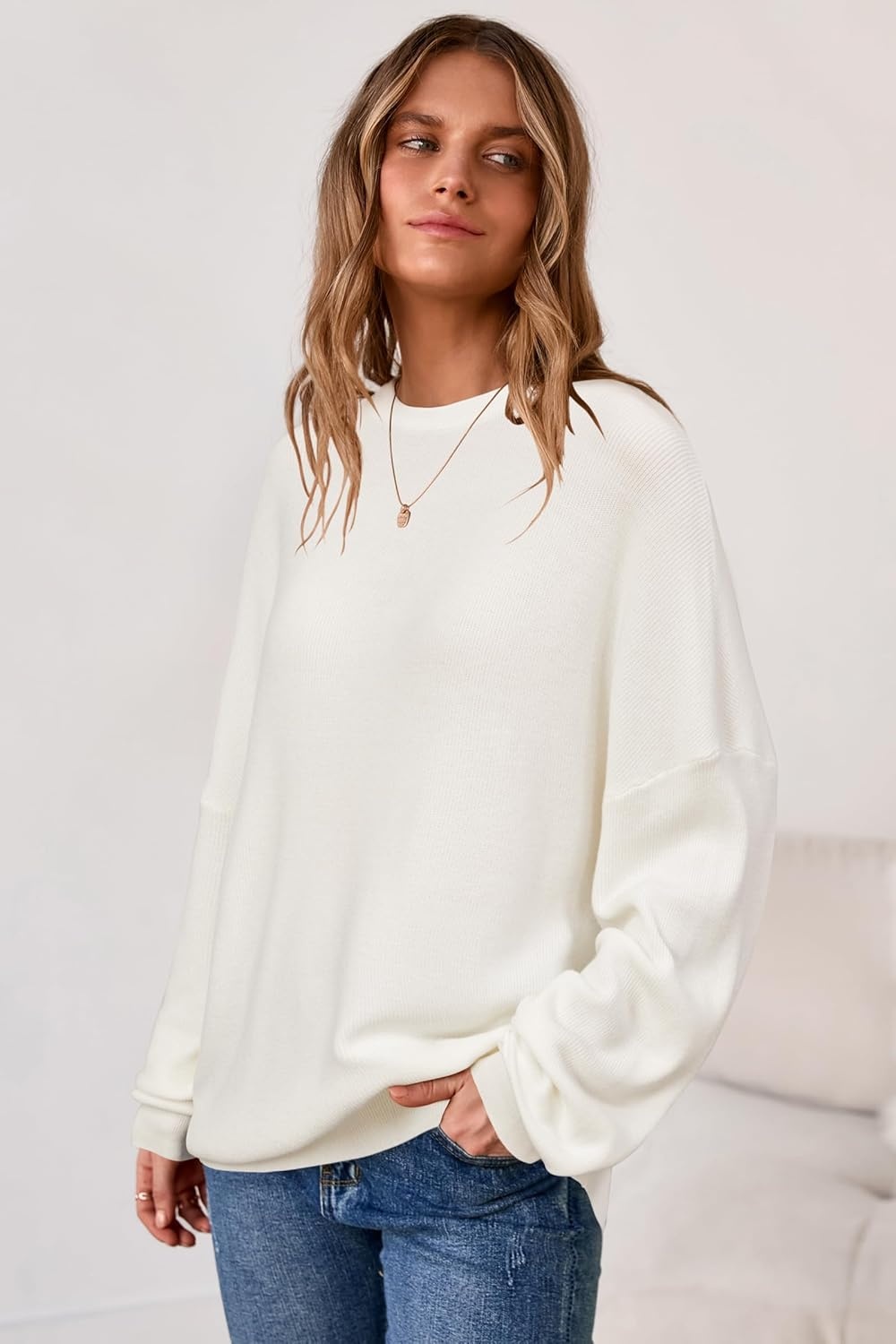 image:imageArachampCloz Womens Wool Blend Oversized Sweaters Crewneck Casual Outfits Fashion Fall Pullover Tops 2026Cream