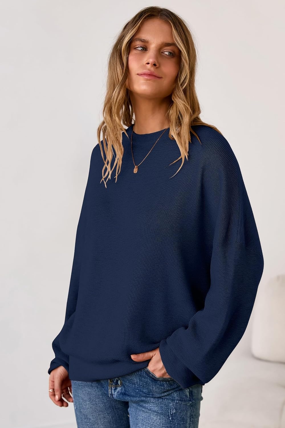 image:imageArachampCloz Womens Wool Blend Oversized Sweaters Crewneck Casual Outfits Fashion Fall Pullover Tops 2026Navy