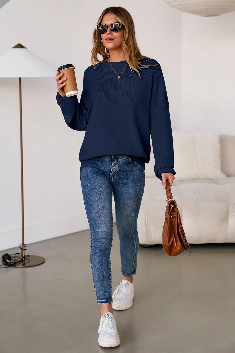 image:imageArachampCloz Womens Wool Blend Oversized Sweaters Crewneck Casual Outfits Fashion Fall Pullover Tops 2026Navy