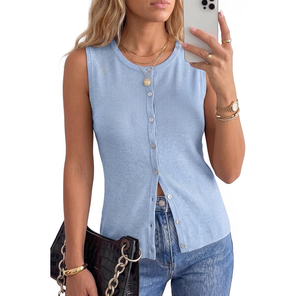 image:imageArachampCloz Womens Wool Blend Non See Through Button Down Business Casual Tank Tops 2026Light Blue