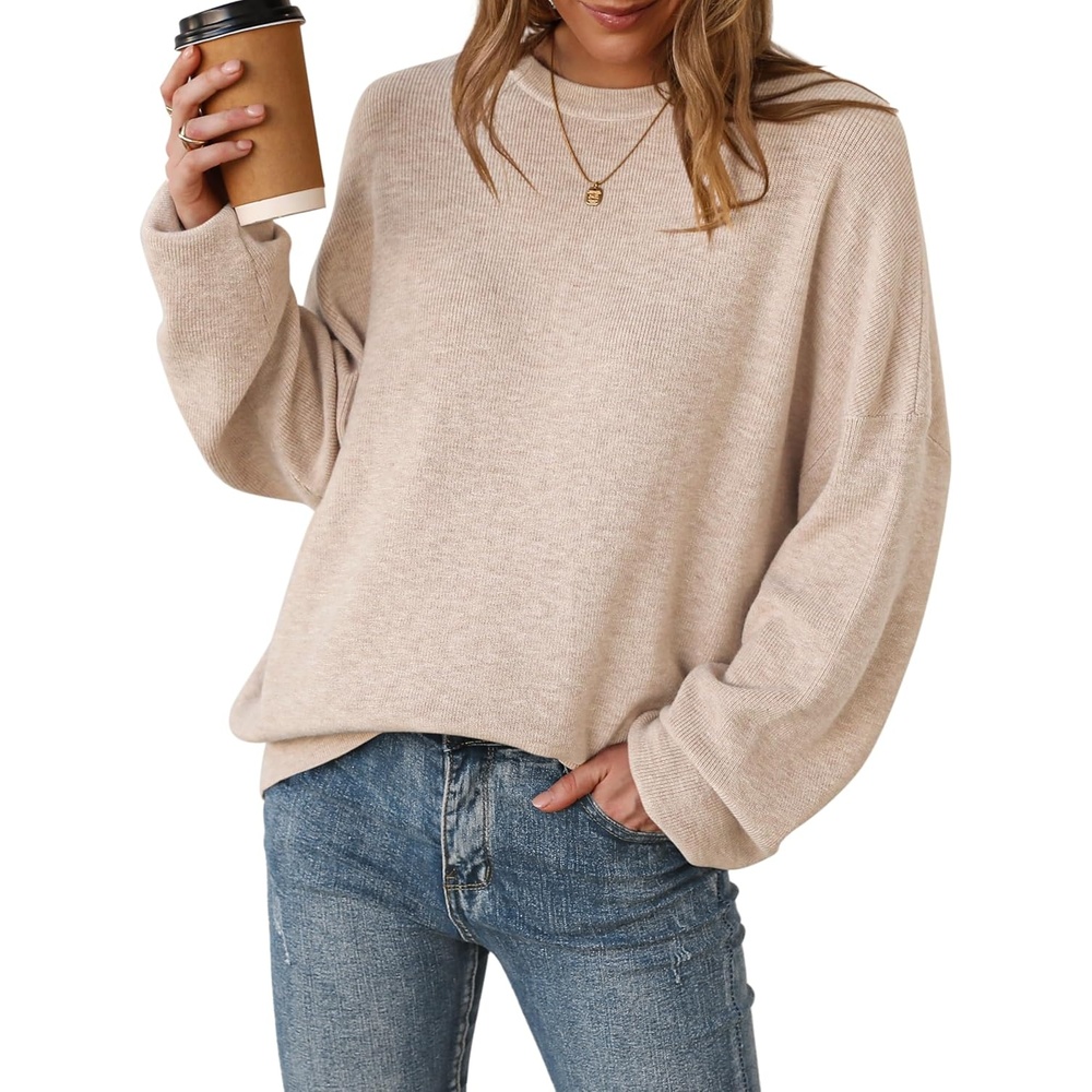 image:imageArachampCloz Womens Wool Blend Oversized Sweaters Crewneck Casual Outfits Fashion Fall Pullover Tops 2026Apricot