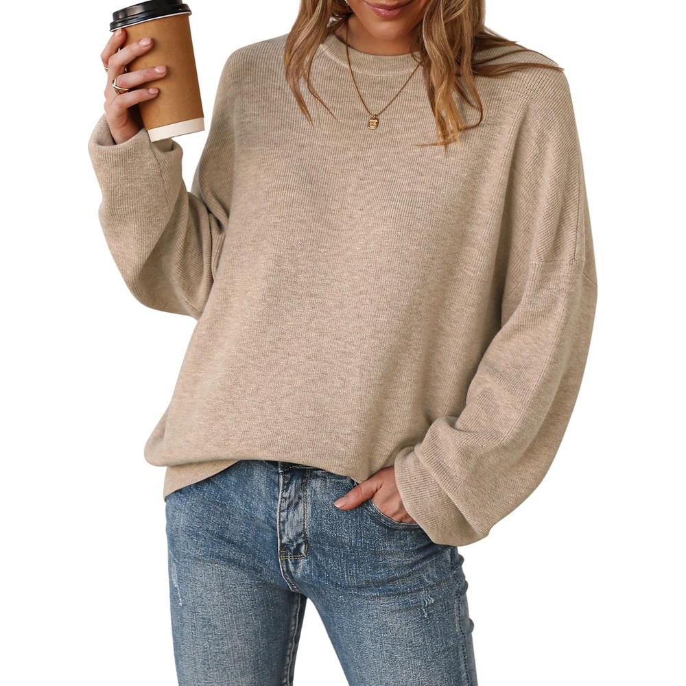 image:imageArachampCloz Womens Wool Blend Oversized Sweaters Crewneck Casual Outfits Fashion Fall Pullover Tops 2026Oatmeal
