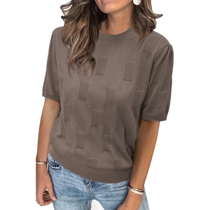 Arach&Cloz Women’s Lightweight Blouse Short Sleeve Crew Neck Sweaters Business Casual Tops Spring Summer Outfits 2026(Nutmeg)