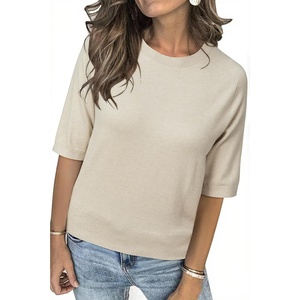 Arach&Cloz Women’s Lightweight Blouse Short Sleeve Crew Neck Sweaters Business Casual Tops Spring Summer Outfits 2026(Z-khaki)