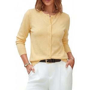 Arach&Cloz Women’s Wool Blend Lightweight Business Casual Cardigan Sweaters Tops(Yellow)