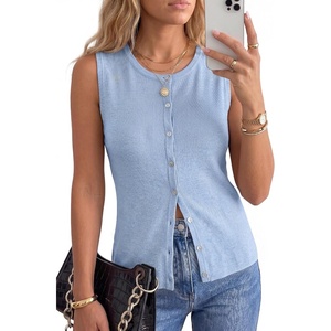 Arach&Cloz Women’s Wool Blend Non See Through Button Down Business Casual Tank Tops 2026(Light Blue)