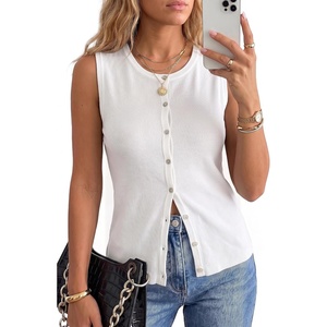 Arach&Cloz Women’s Wool Blend Non See Through Button Down Business Casual Tank Tops 2026(White)