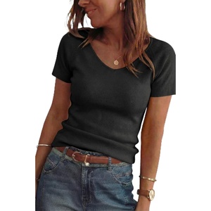 Arach&Cloz Women’s Wool Blend Short Sleeve Sweater V Neck Lightweight Business Casual Outfits Spring Tops 2026(Black)