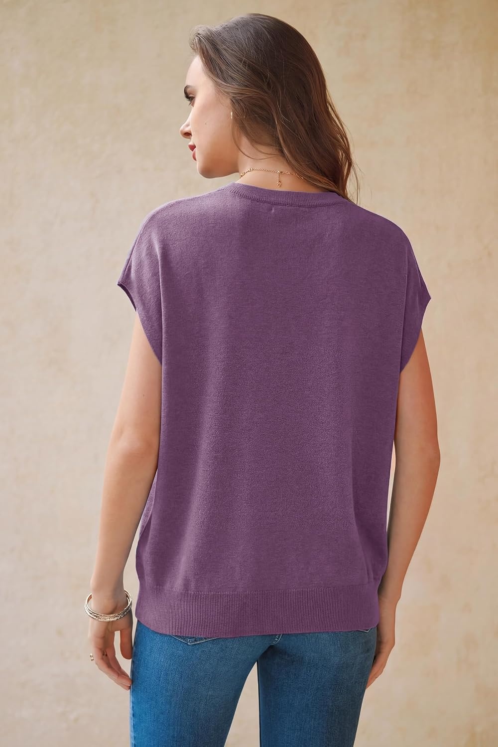 image:imageArachampCloz Womens Wool Blend Oversized Cap Sleeve Summer Casual Sweater Short Sleeve Sweater Stretchy amp Lightweight Capsule Wardrobe Teacher Outfits Business Casual Tops Solo amp Layer OutfitsPurple