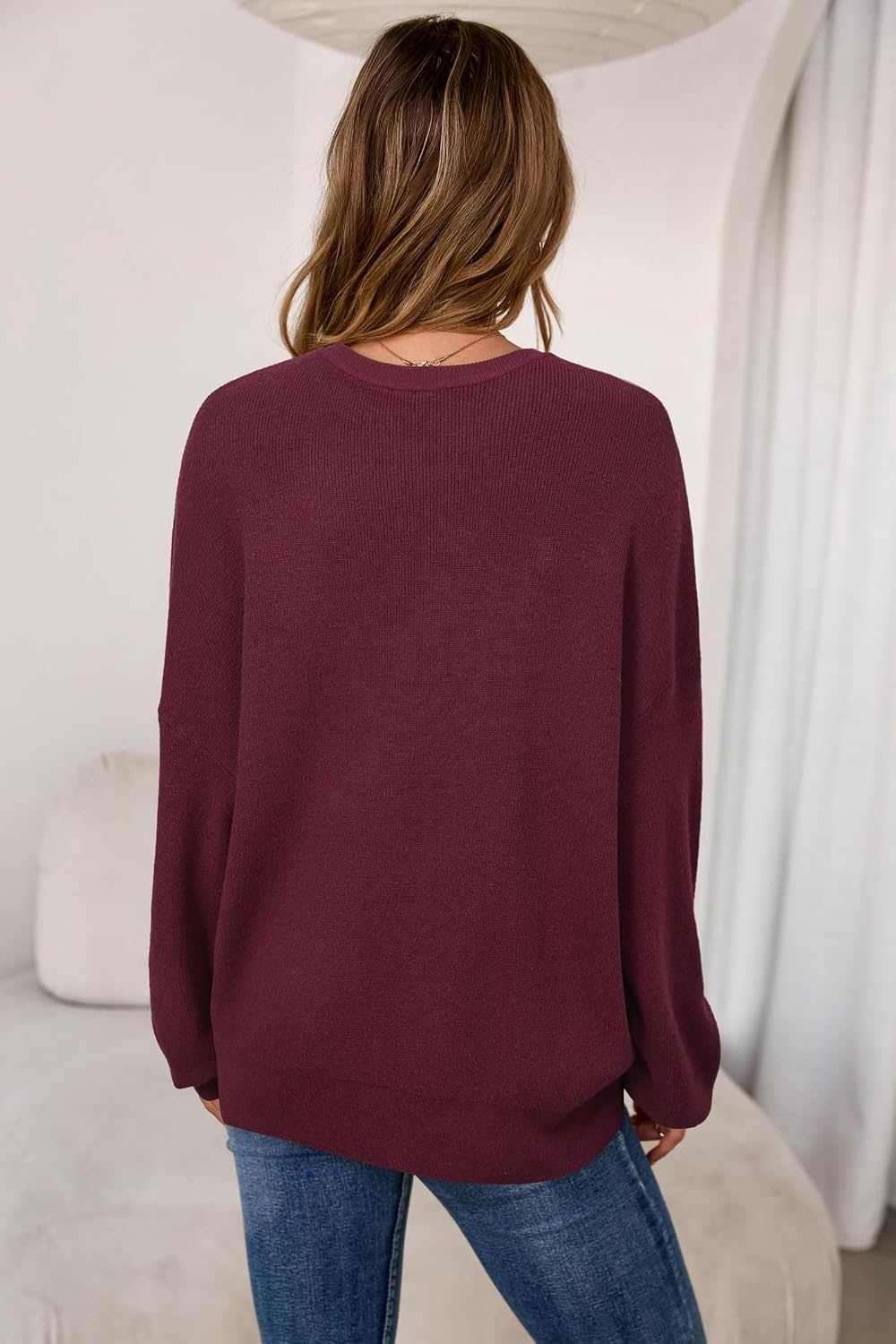 image:imageArachampCloz Womens Wool Blend Oversized Crewneck Fall Casual Sweater Long Sleeve Antipilling WrinkleResistant Business Casual Work Top Teacher Outfits Fashion 2026Burgundy