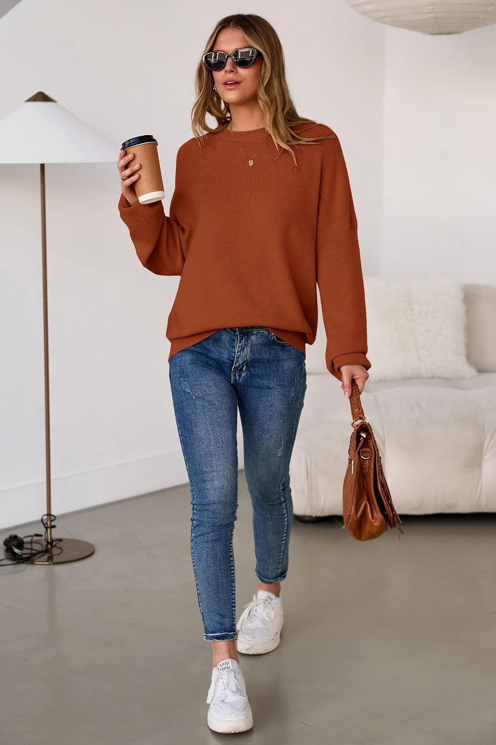 image:imageArachampCloz Womens Wool Blend Oversized Crewneck Fall Casual Sweater Long Sleeve Antipilling WrinkleResistant Business Casual Work Top Teacher Outfits Fashion 2026Caramel
