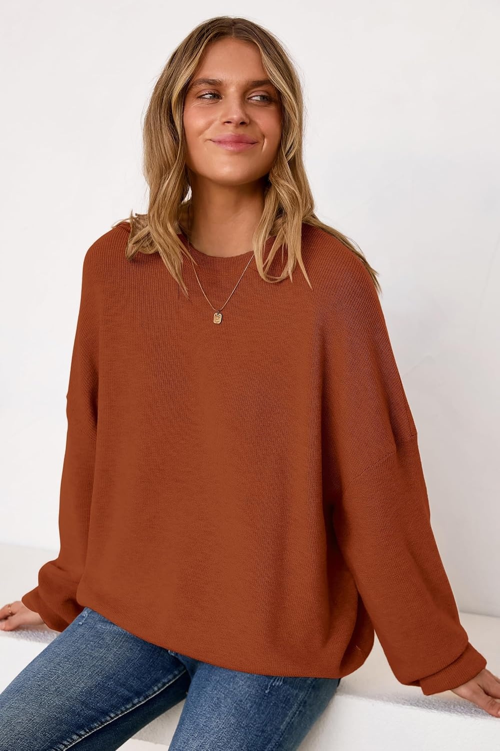 image:imageArachampCloz Womens Wool Blend Oversized Crewneck Fall Casual Sweater Long Sleeve Antipilling WrinkleResistant Business Casual Work Top Teacher Outfits Fashion 2026Caramel