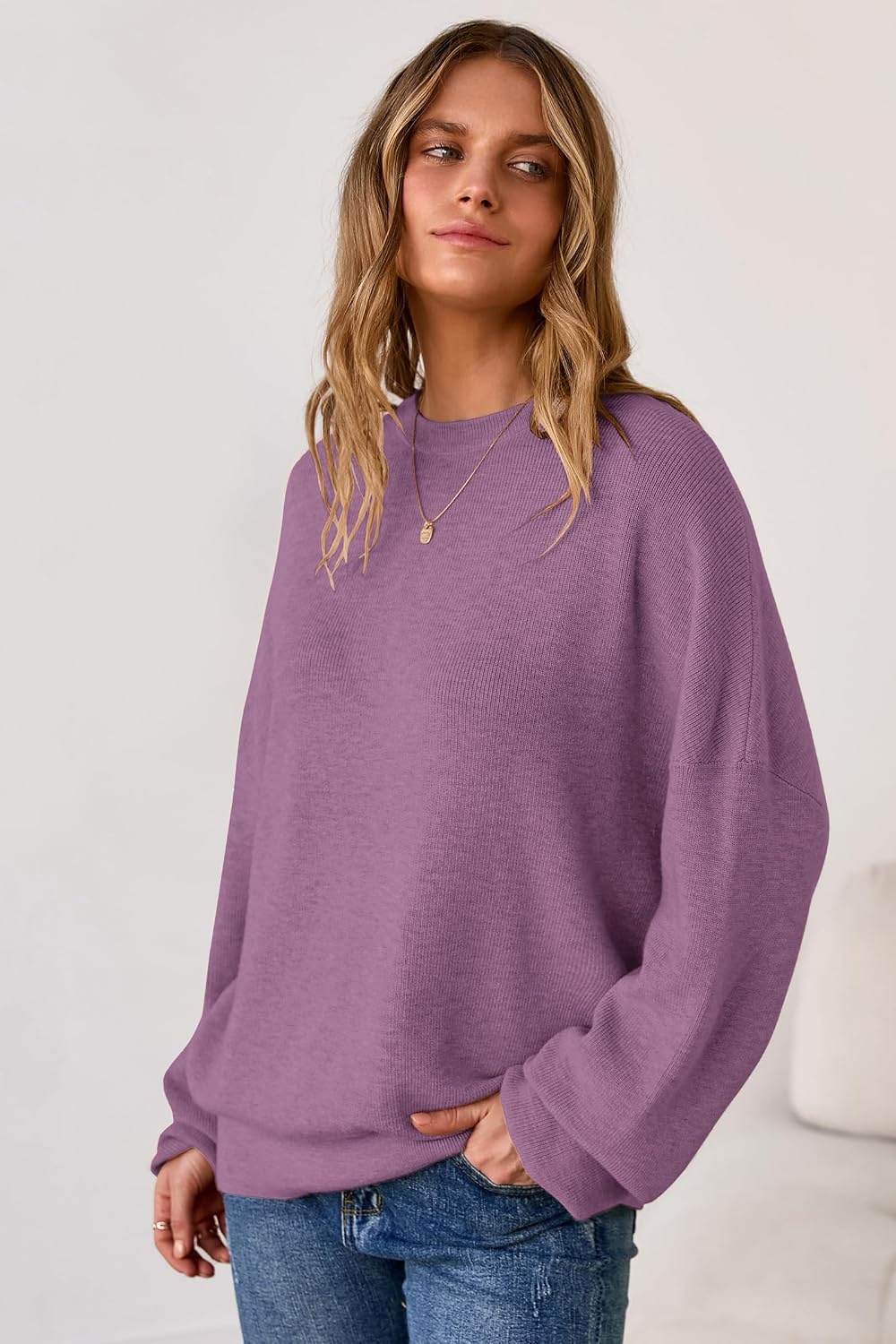 image:imageArachampCloz Womens Wool Blend Oversized Crewneck Fall Casual Sweater Long Sleeve Antipilling WrinkleResistant Business Casual Work Top Teacher Outfits Fashion 2026Purple