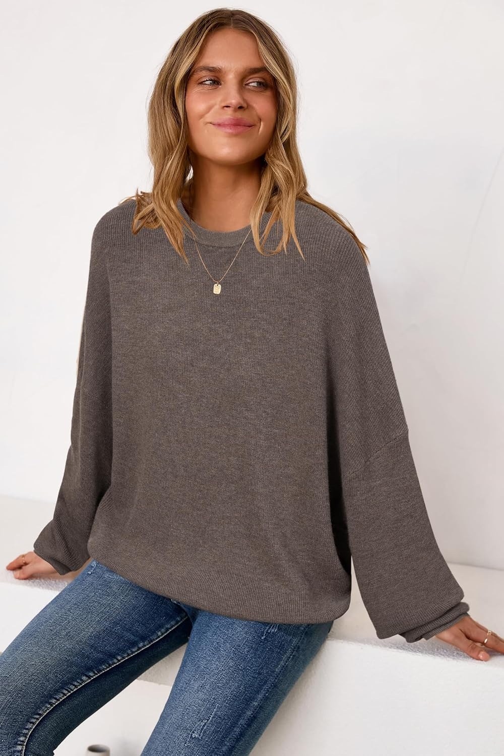 image:imageArachampCloz Womens Wool Blend Oversized Crewneck Fall Casual Sweater Long Sleeve Antipilling WrinkleResistant Business Casual Work Top Teacher Outfits Fashion 2026Coffee