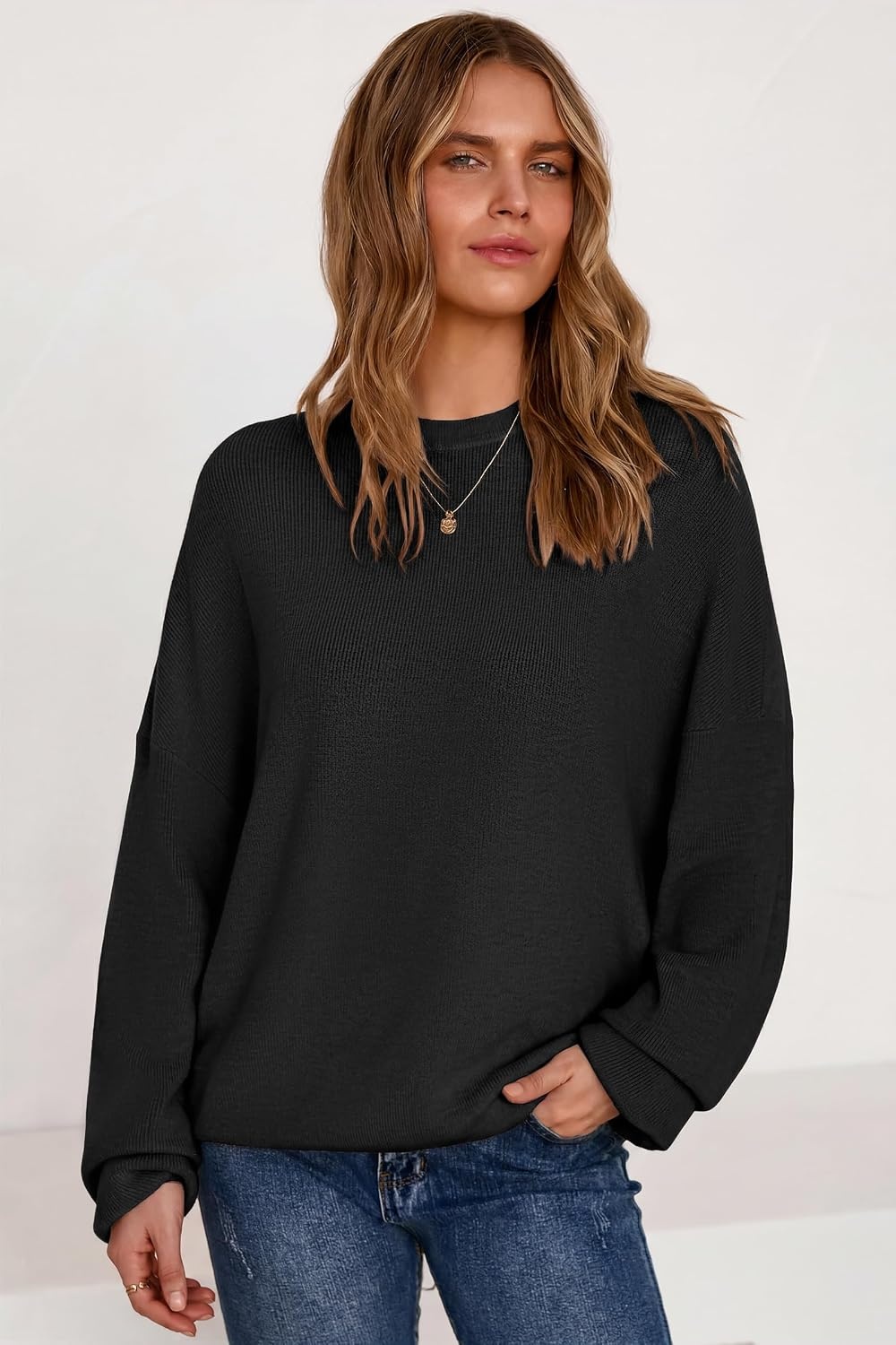 image:imageArachampCloz Womens Wool Blend Oversized Crewneck Fall Casual Sweater Long Sleeve Antipilling WrinkleResistant Business Casual Work Top Teacher Outfits Fashion 2026Black