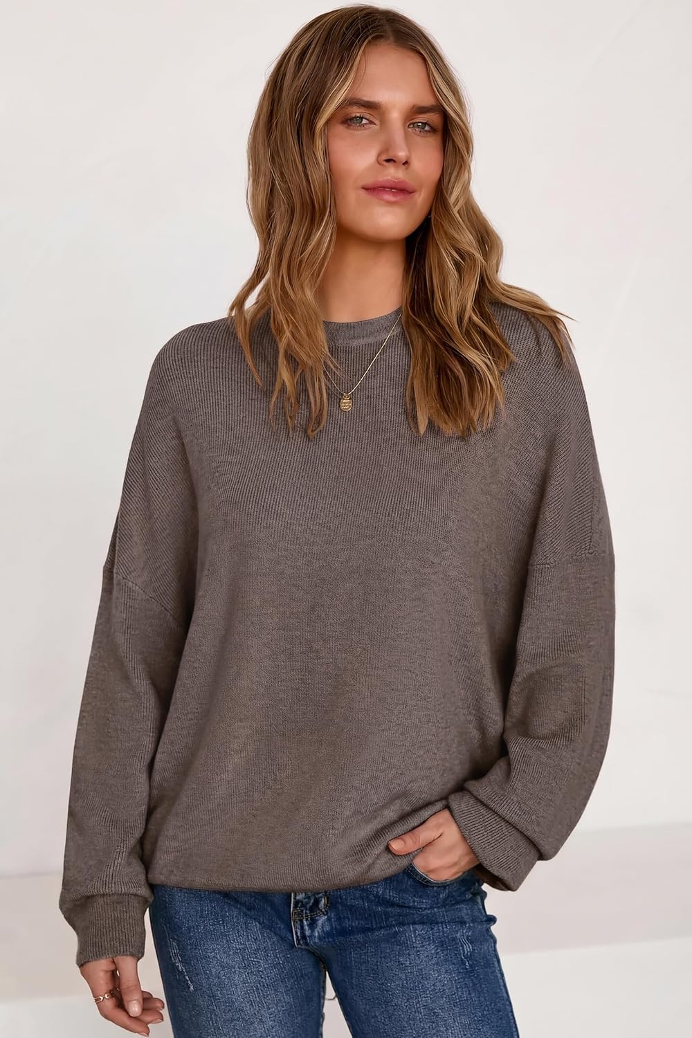 image:imageArachampCloz Womens Wool Blend Oversized Crewneck Fall Casual Sweater Long Sleeve Antipilling WrinkleResistant Business Casual Work Top Teacher Outfits Fashion 2026Coffee