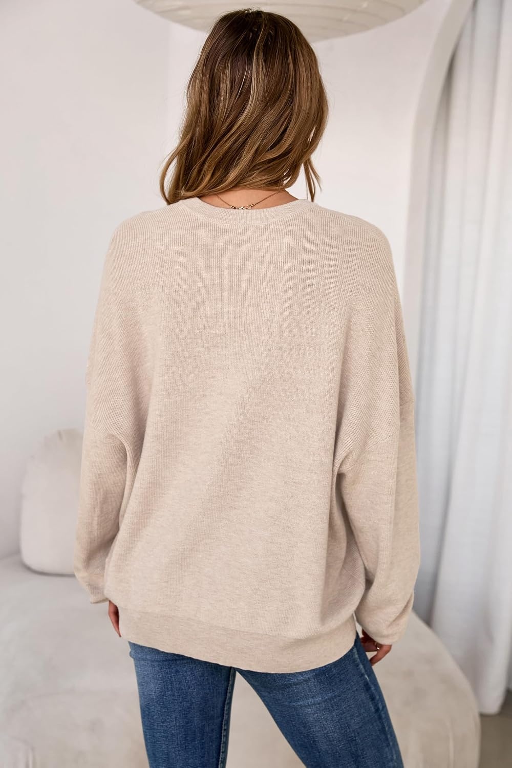 image:imageArachampCloz Womens Wool Blend Oversized Crewneck Fall Casual Sweater Long Sleeve Antipilling WrinkleResistant Business Casual Work Top Teacher Outfits Fashion 2026Apricot